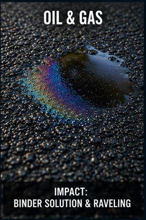Oil and gas: binder dissolution and raveling