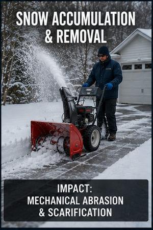 Snow accumulation and removal: mechanical abrasion and scarification
